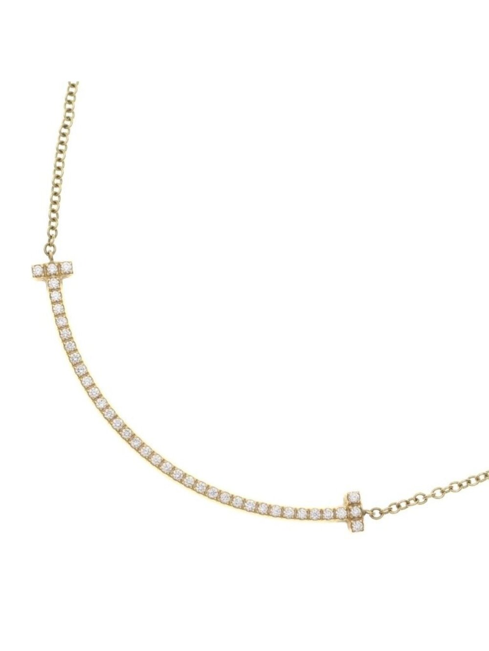 Tiffany & Co T Smile Small Diamond Necklace 18k Yellow Gold